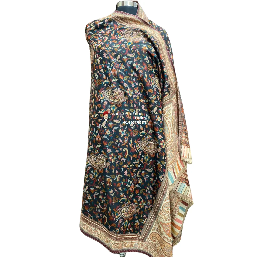 Black Unisex Pashmina Double Beam Kani Stole