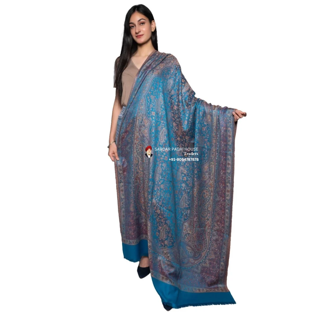 Blue Old Jamawar Reversible Shawls for Men & Women
