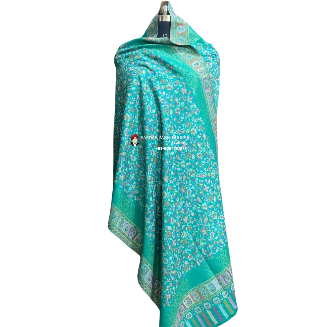 Blue Unisex Antique Modal Seven Shuttle Kani Shawl with Sari Thread Work