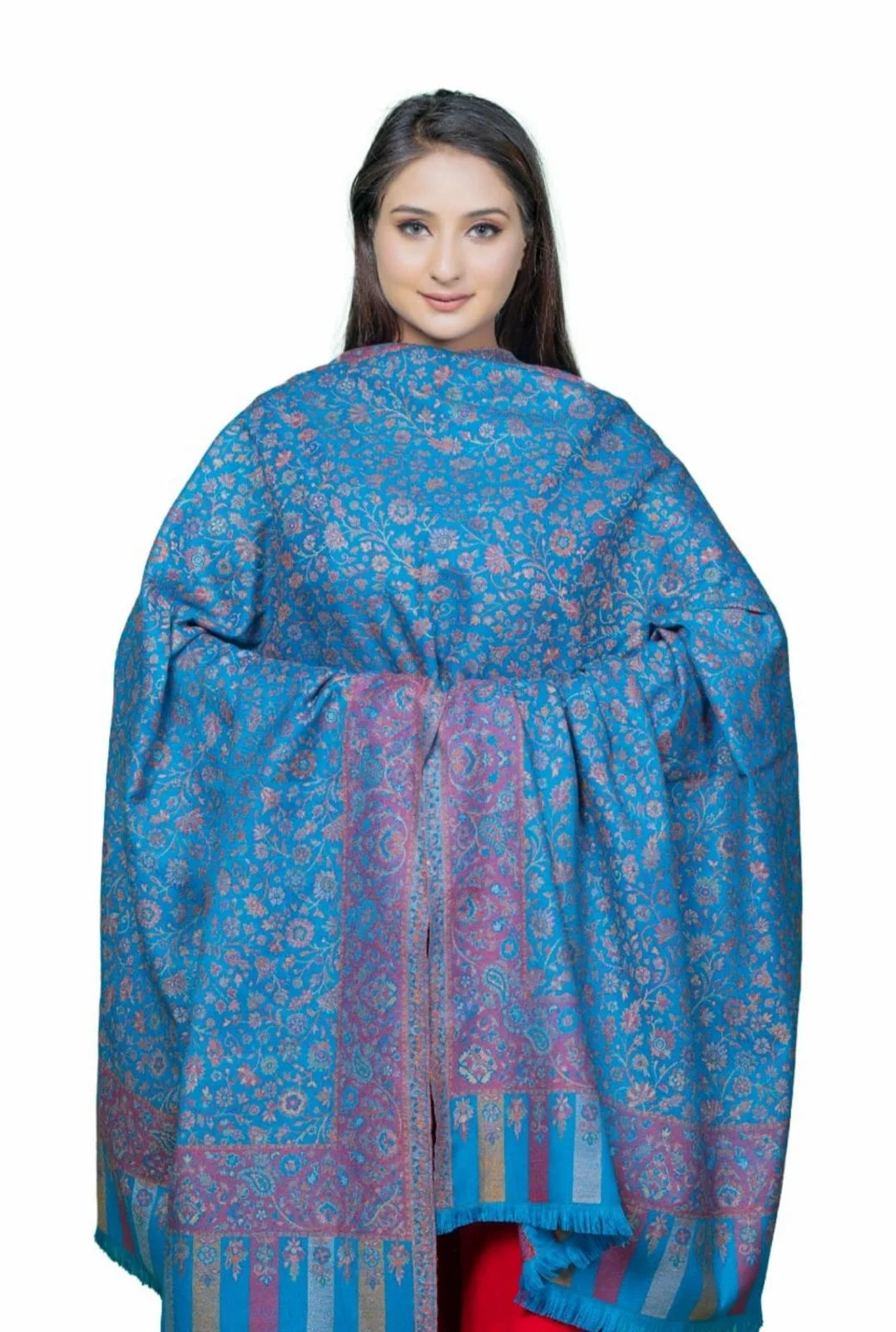Blue Wool Pashmina Shawl with Single Kani Work for Men & Women