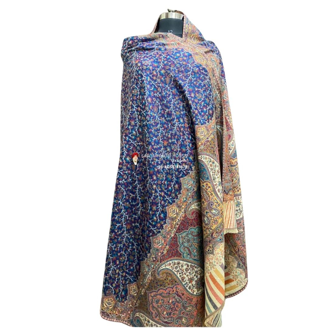 Cobalt Blue Unisex Pashmina Double Beam Kani Shawl