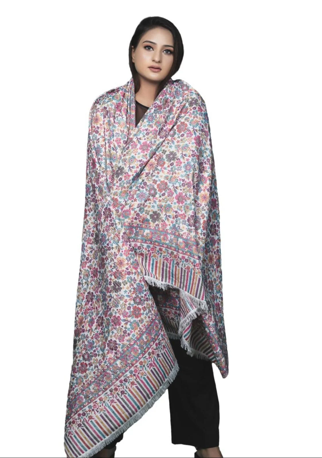 Cream Wool Pashmina Shawl with Single Kani Work for Men & Women