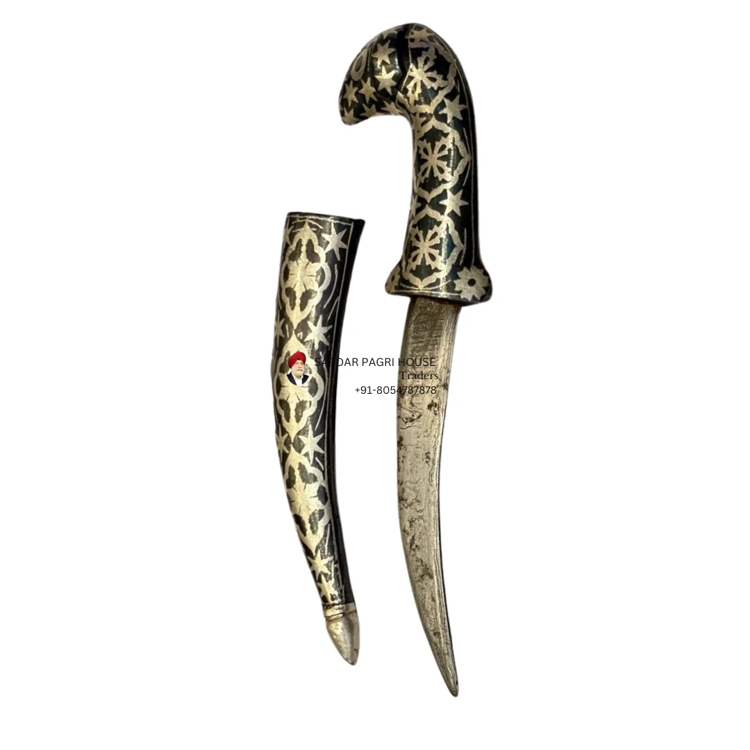 Damascus Kirpan With Silver Wire Work - (6 Inch)