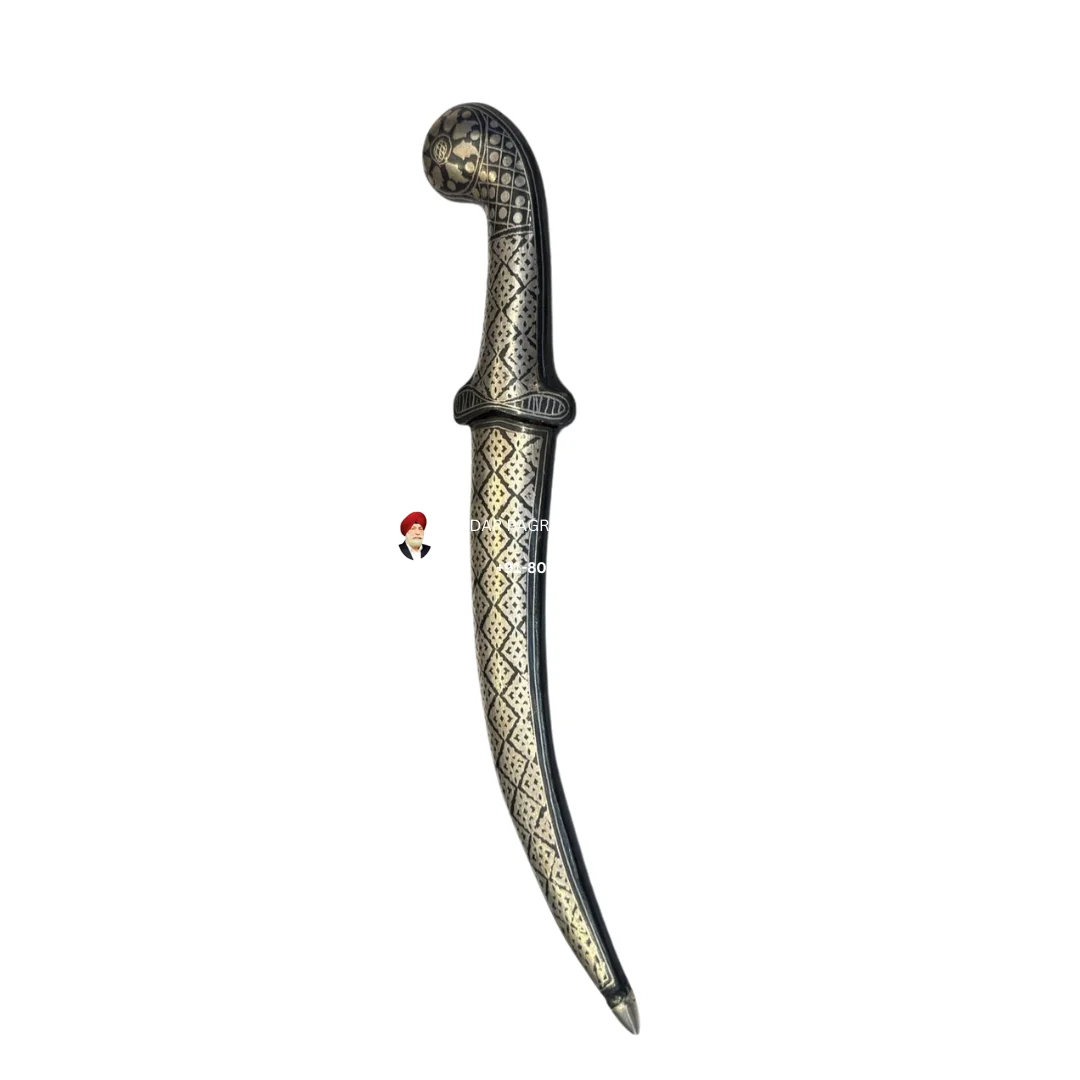 Damascus Kirpan With Silver Wire Work - (9 Inch)
