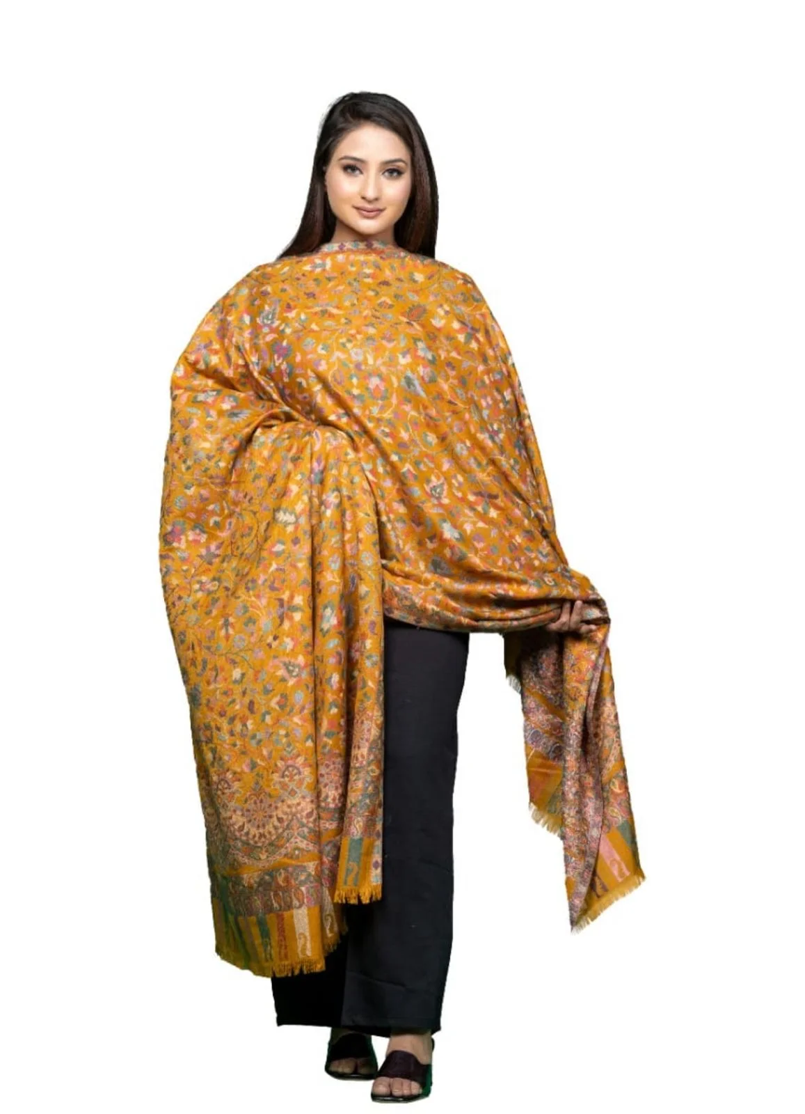 Goldenrod Wool Pashmina Shawl with Single Kani Work for Men & Women