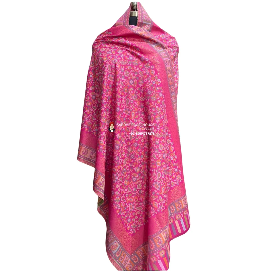 Pink Unisex Antique Modal Seven Shuttle Kani Shawl with Sari Thread Work