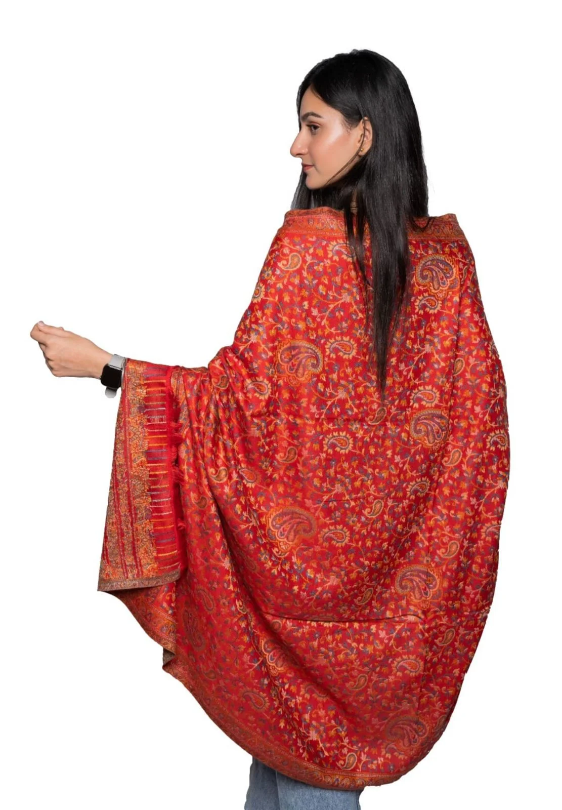 Red Wool Pashmina Shawl with Single Kani Work for Men & Women