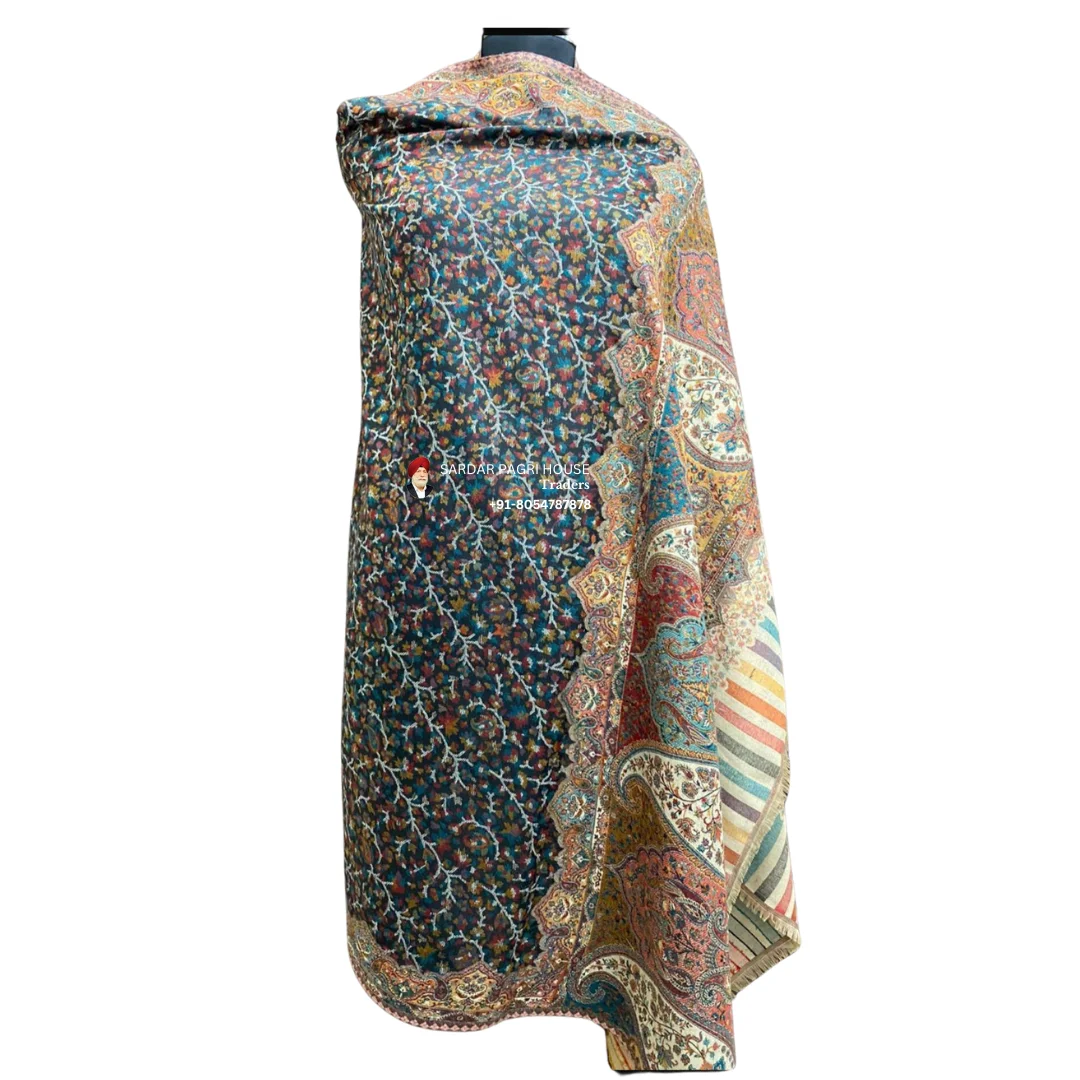 Teal Unisex Pashmina Double Beam Kani Shawl