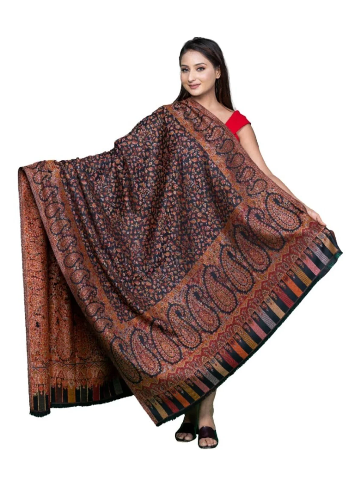 Umber Wool Pashmina Shawl with Single Kani Work for Men & Women