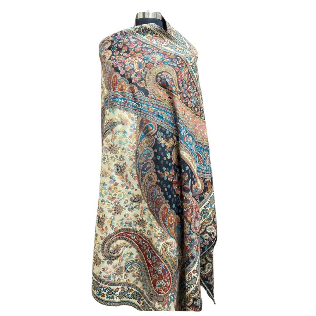 White & Black Unisex Pashmina Double Beam Kani Shawl