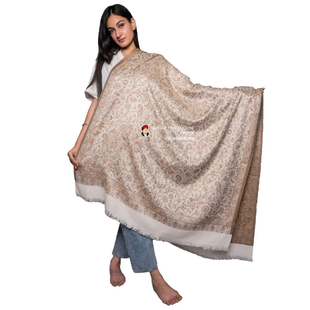 White Old Jamawar Reversible Shawls for Men & Women