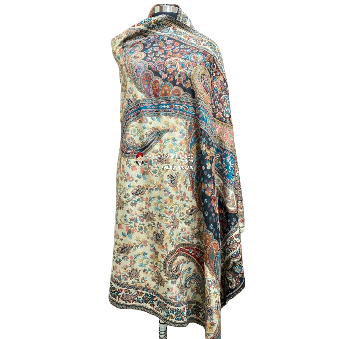 White Unisex Pashmina Double Beam Kani Shawl