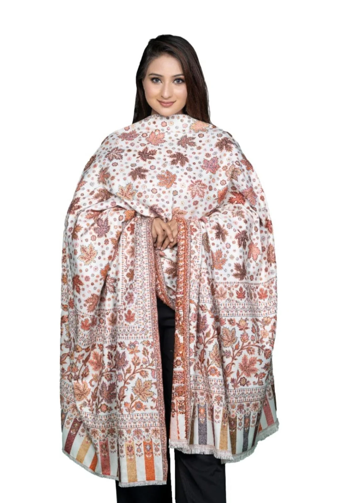 White Wool Pashmina Shawl with Single Kani Work for Men & Women