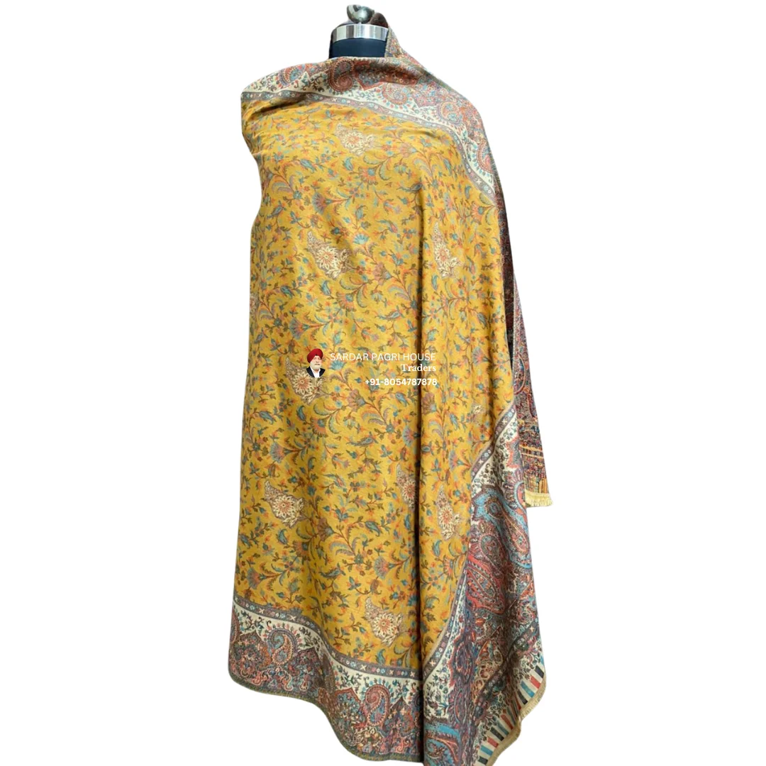 Yellow Unisex Pashmina Double Beam Kani Shawl