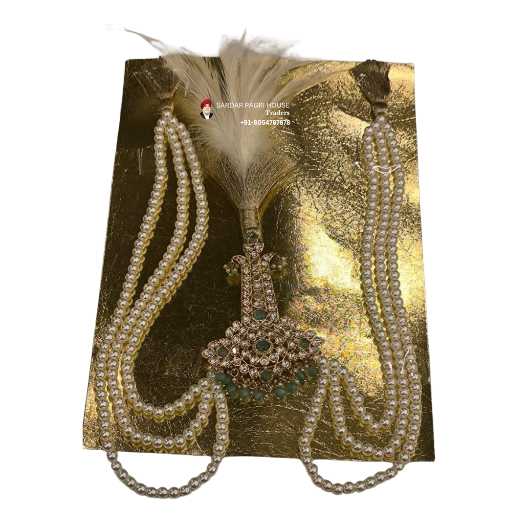 Nawabi Green Pearl Feather Wedding Kalgi