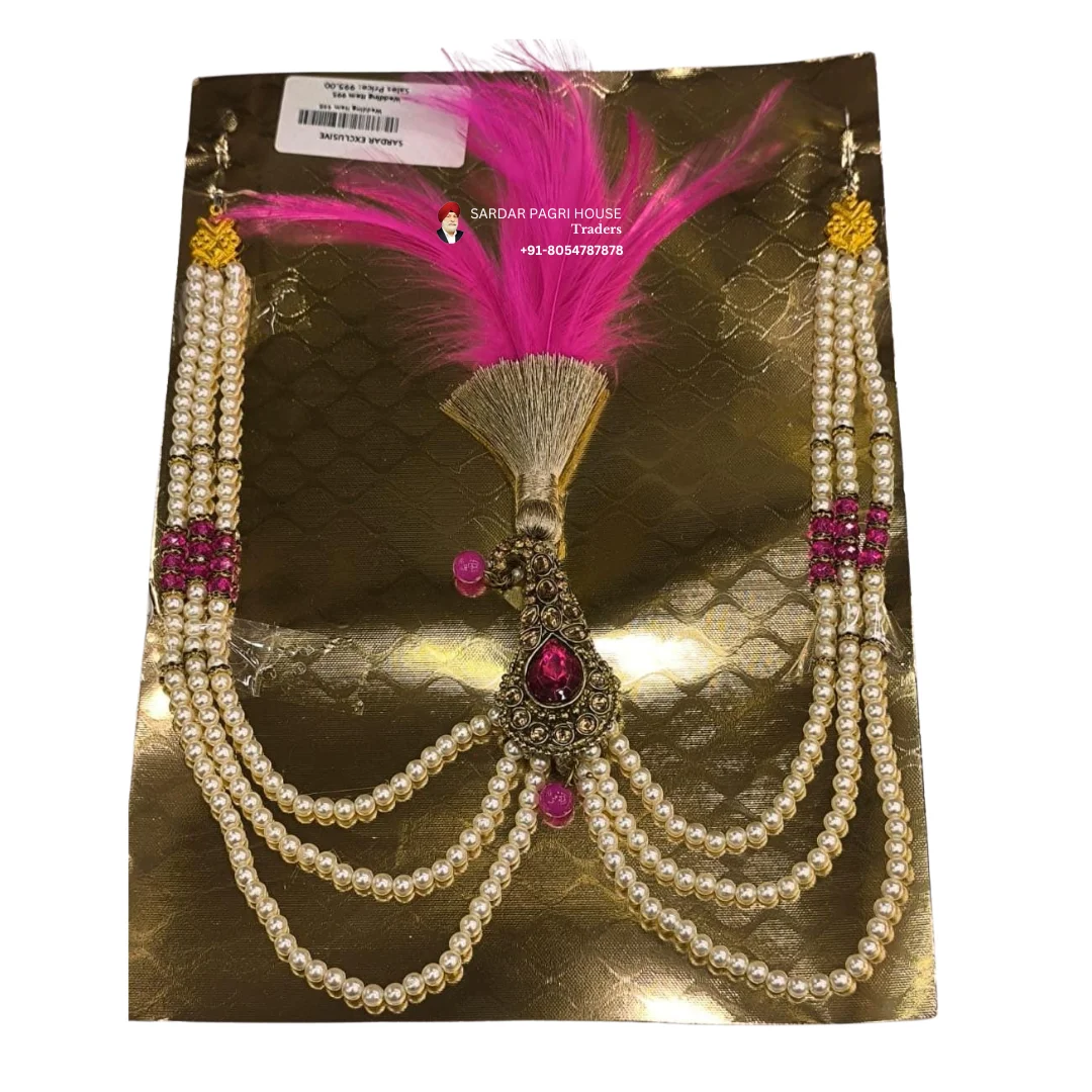 Royal Pink Feather Pearl Wedding Kalgi