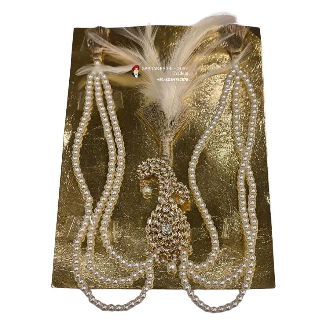 Royal White Feather Pearl Wedding Kalgi