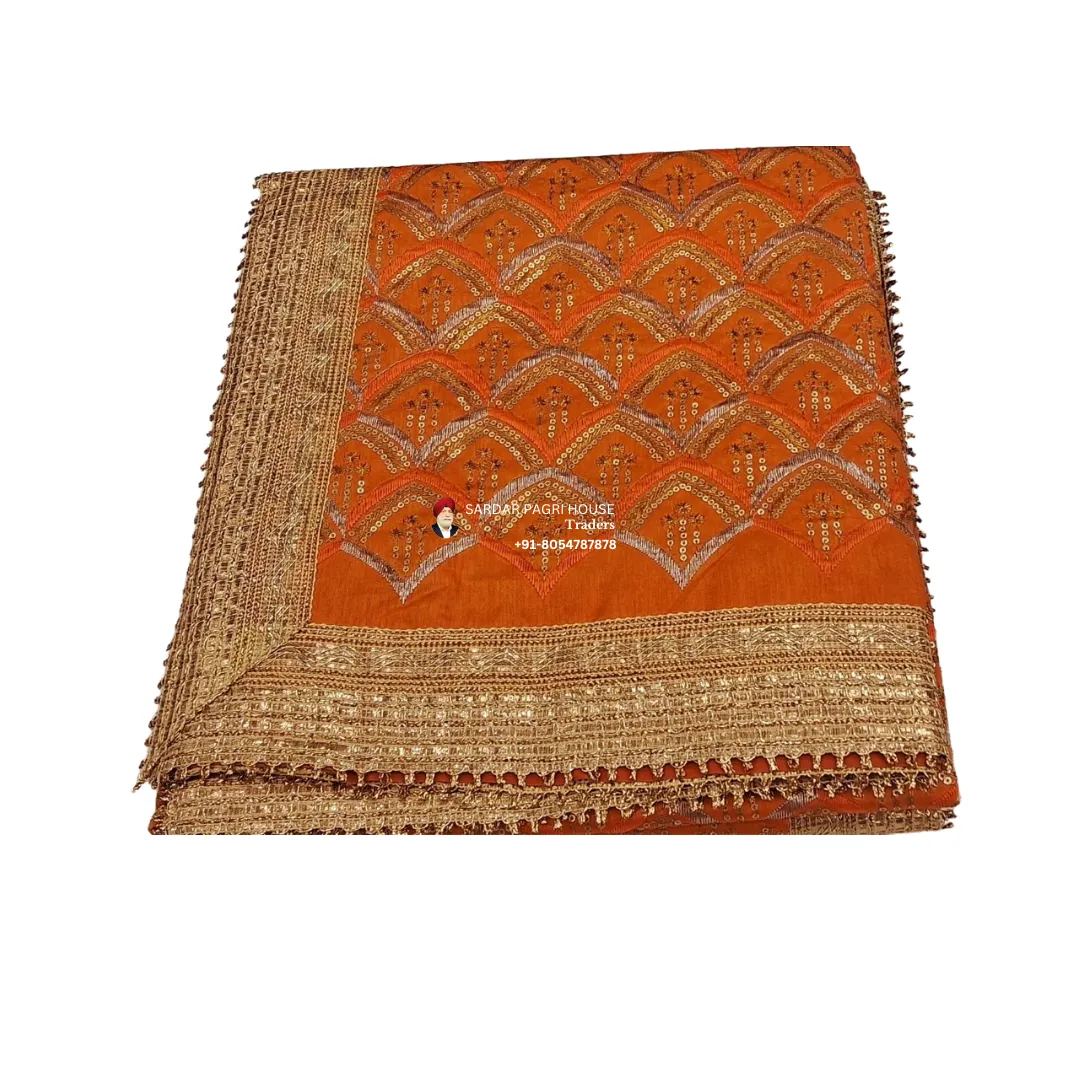 Fiery Red-Orange Rumala Sahib With Printed Work – Double Set