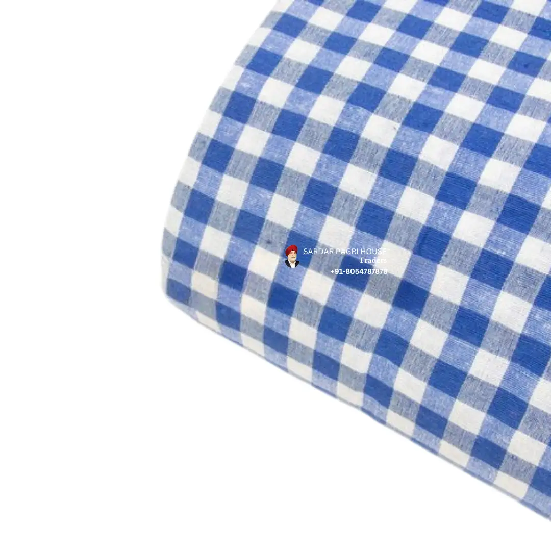 Sailboat Blue Check Punjabi Parna - Cotton Dabbi Parna
