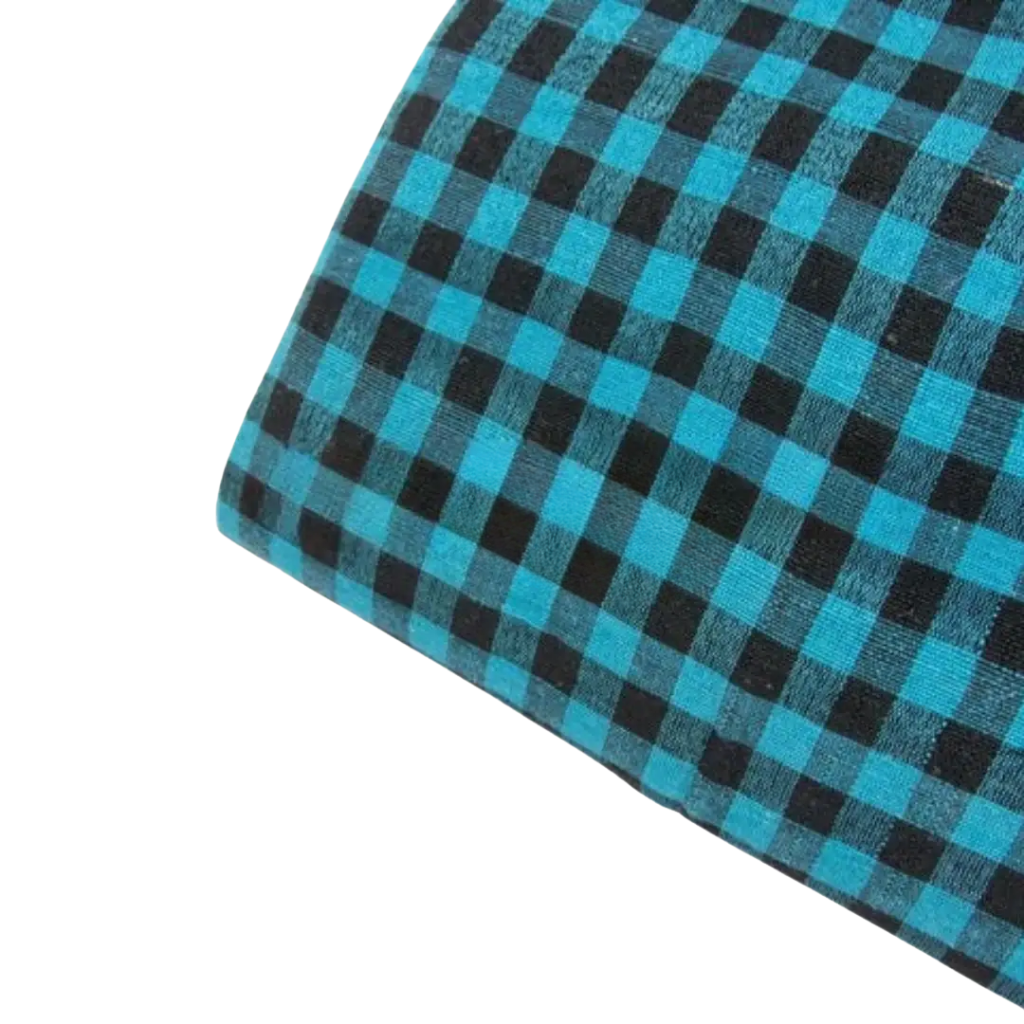 Teal Blue Check Punjabi Parna - Cotton Dabbi Parna