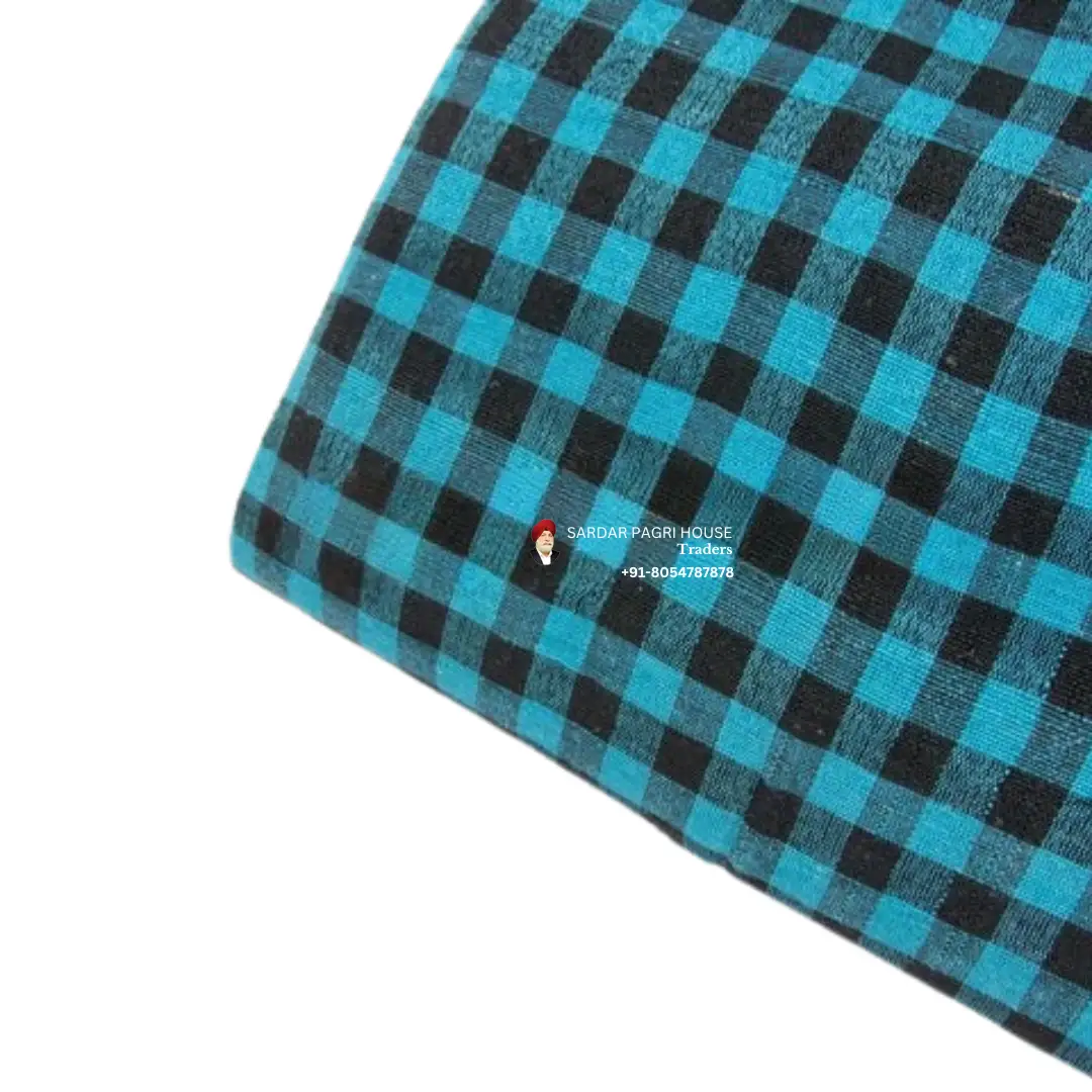 Teal Blue Check Punjabi Parna - Cotton Dabbi Parna