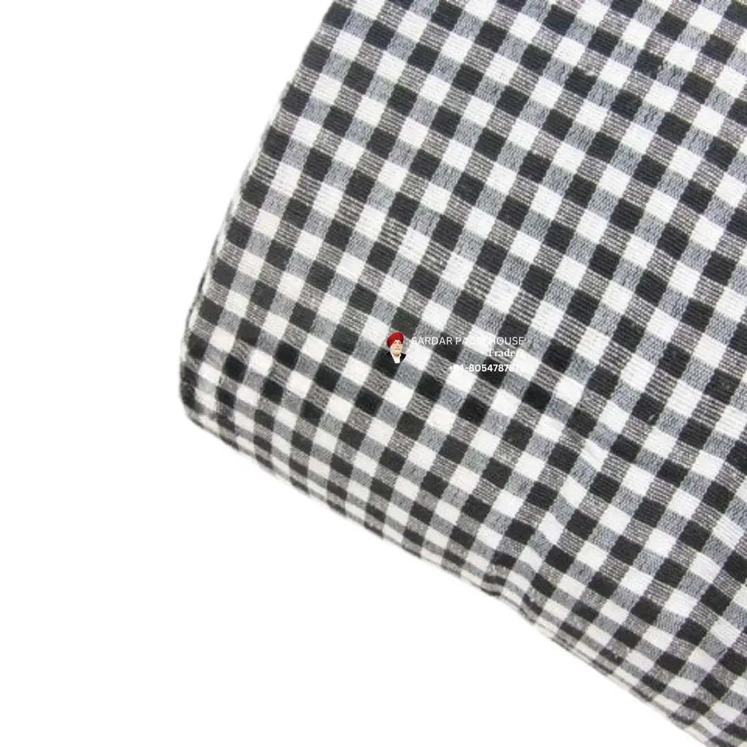 White & Black Medium Check Punjabi Parna - Cotton Dabbi Parna
