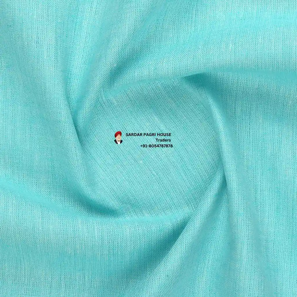 Aqua Blue Color Pure Linen Plain Shirt Fabric