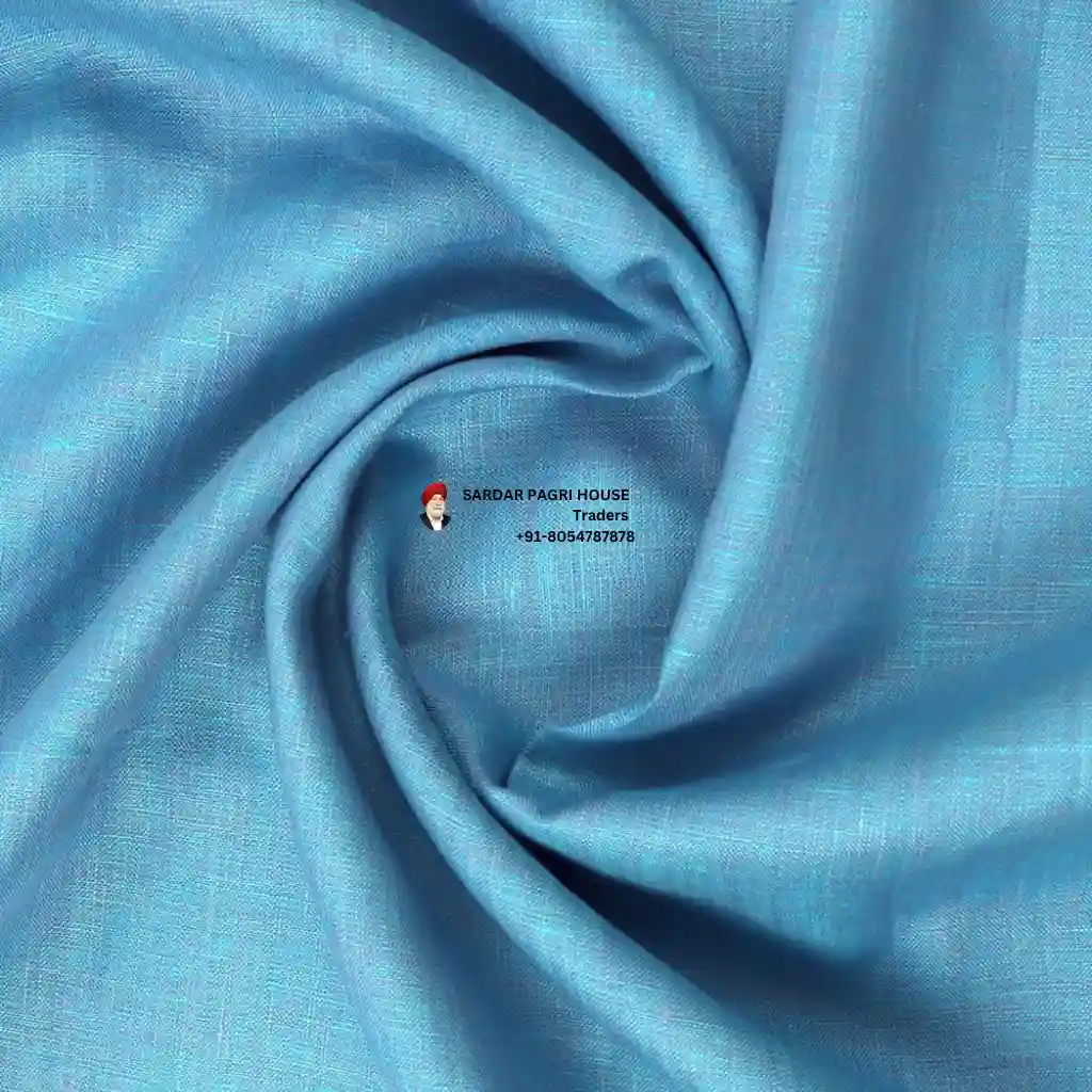 Cerulean Blue Color Pure Linen Plain Shirt Fabric