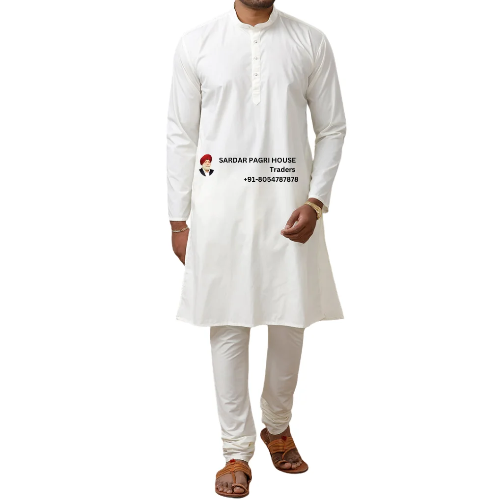 Full Length White Kurta Pajama With Ban Collar