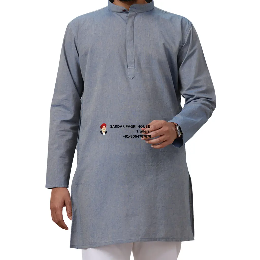 Gray Medium Length Cotton Kurta For Men
