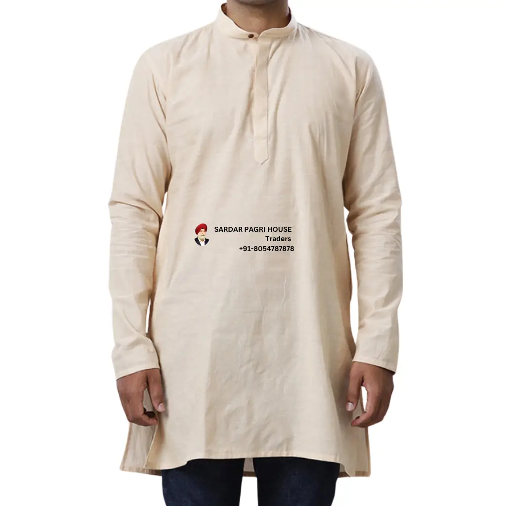 Light Pink Medium Length Cotton Kurta For Men