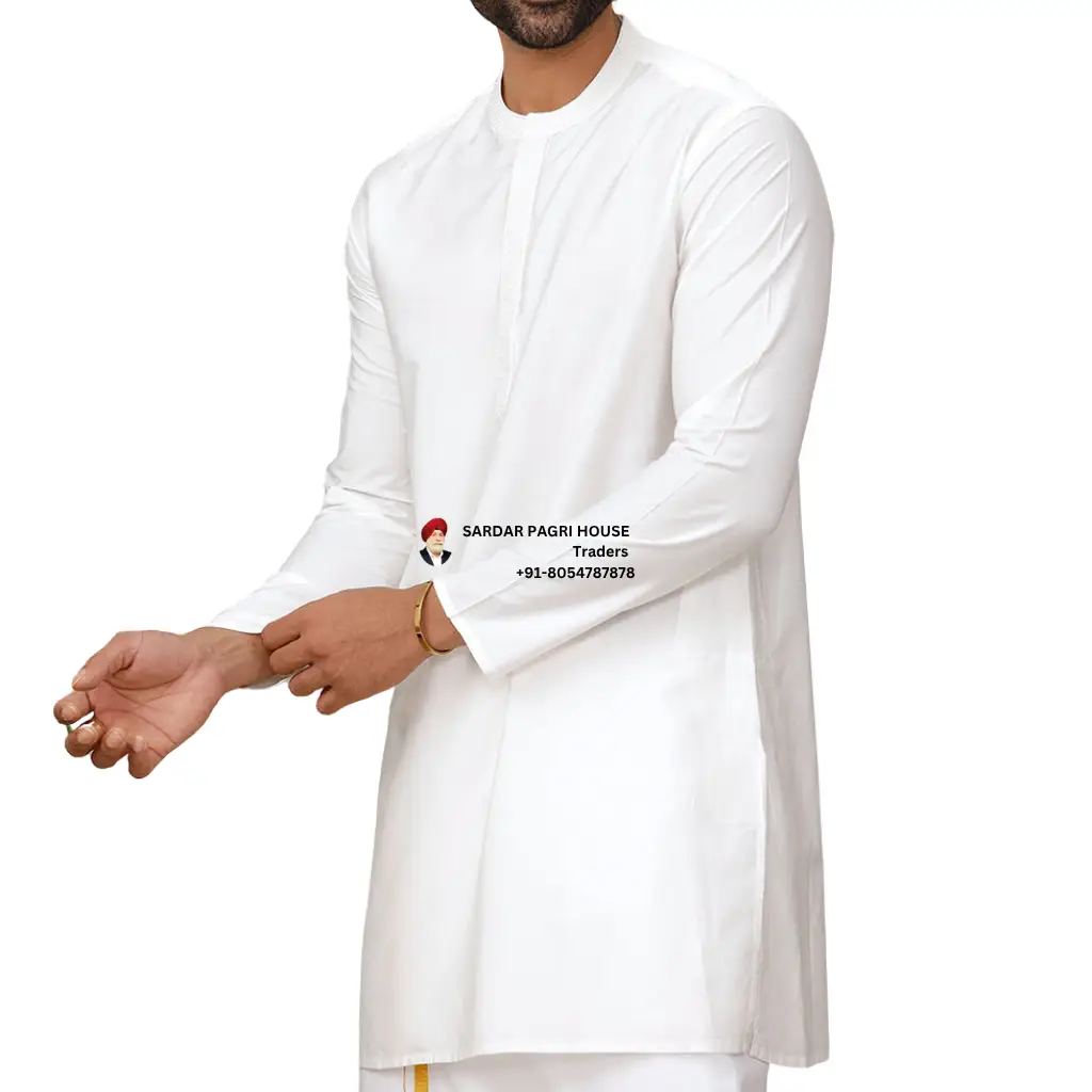 Off-White Medium Length Cotton Kurta For Men