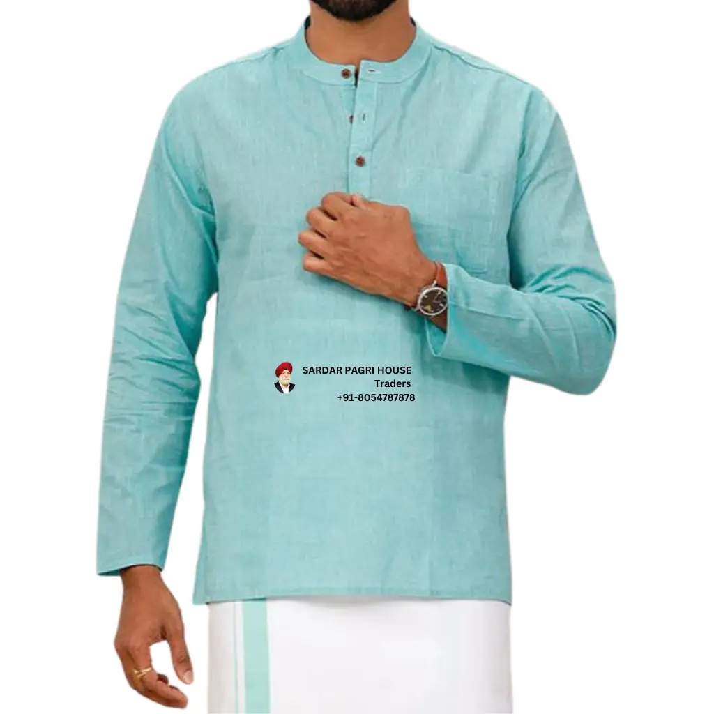 sky-blue-short-length-cotton-kurta-for-men