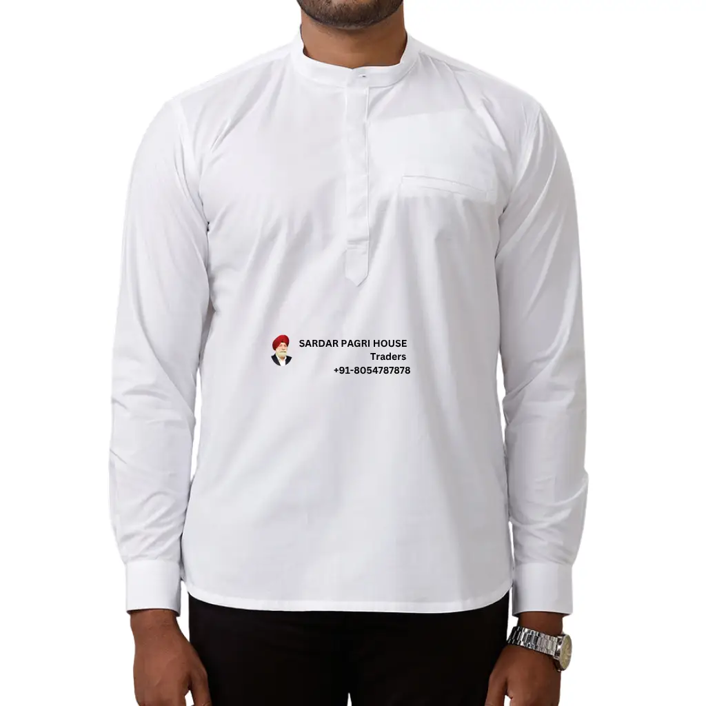White Plain Short Length Cotton Kurta With Pocket