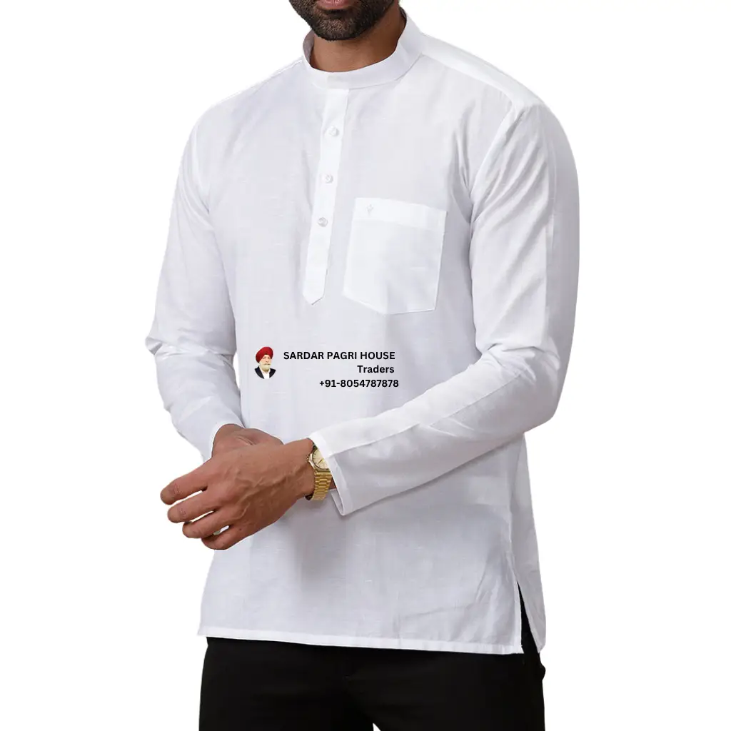 White Short Length Linen Cotton Kurta For Men