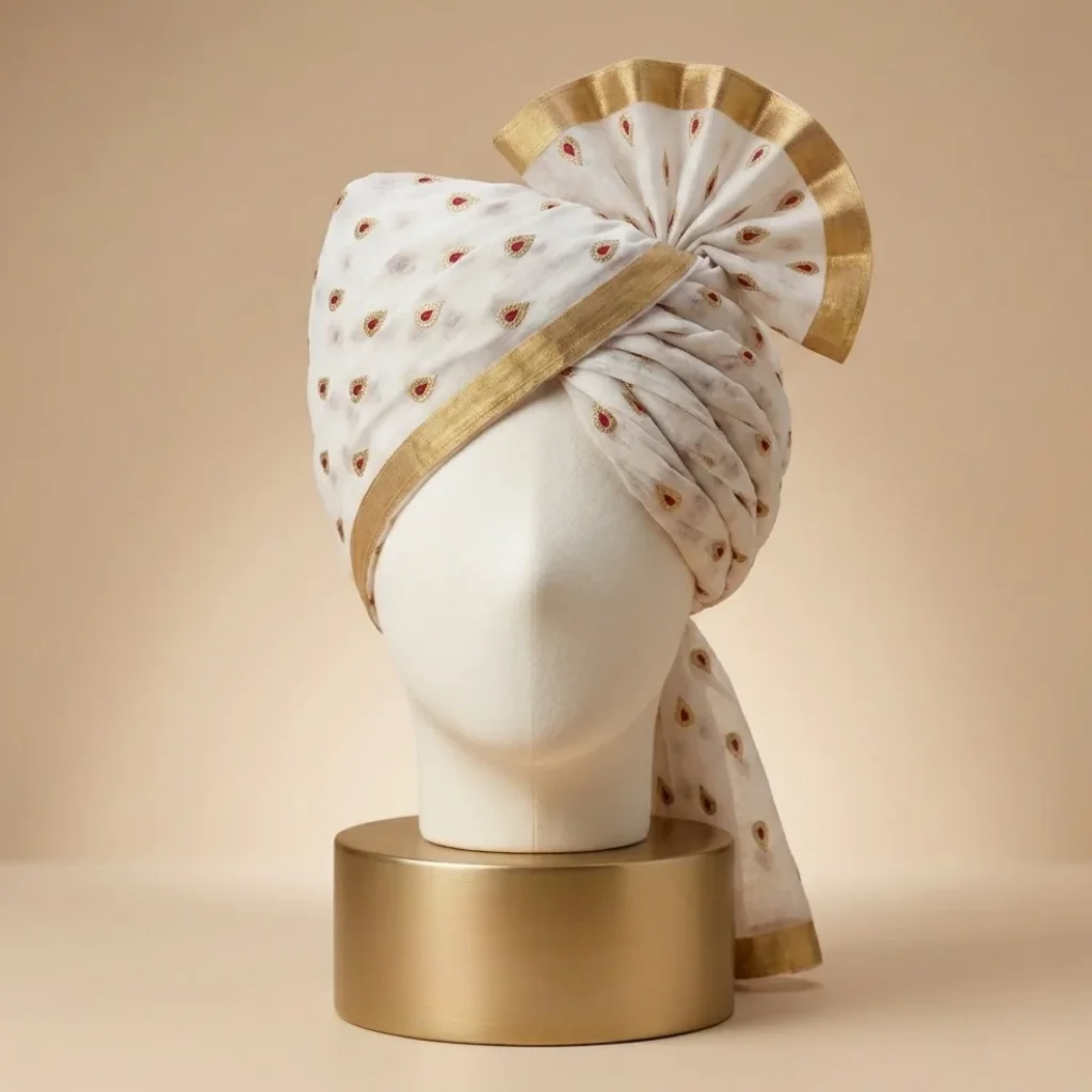 5 Meter Daisy White Printed Tissue Hindu Wedding Turban