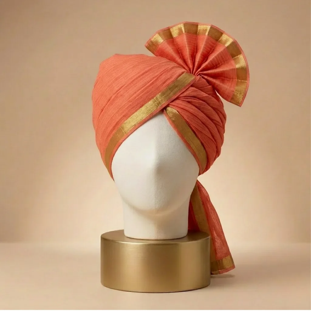 5 Meter Fire Orange Printed Tissue Hindu Wedding Turban