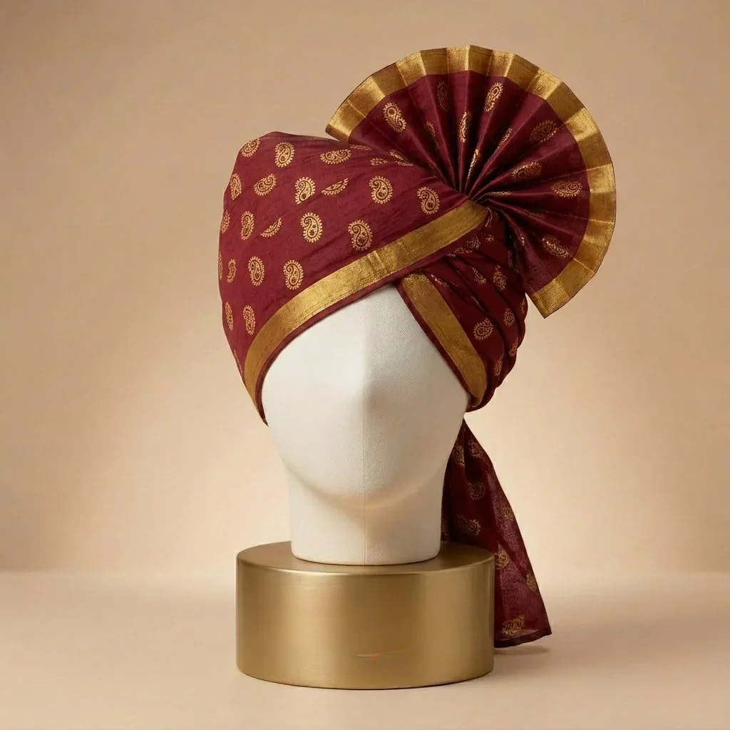 5-meter-maroon-printed-tissue-hindu-wedding-turban