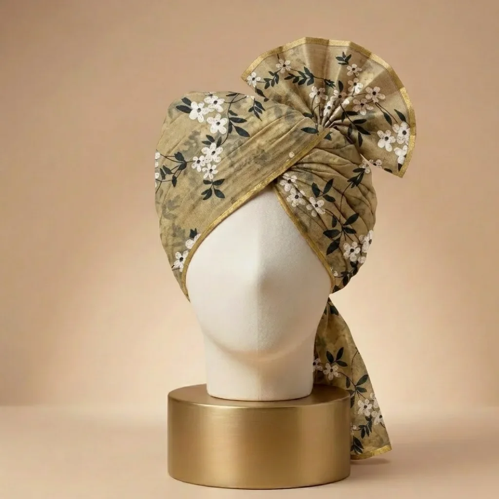 5 Meter Mustard Printed Tissue Hindu Wedding Turban