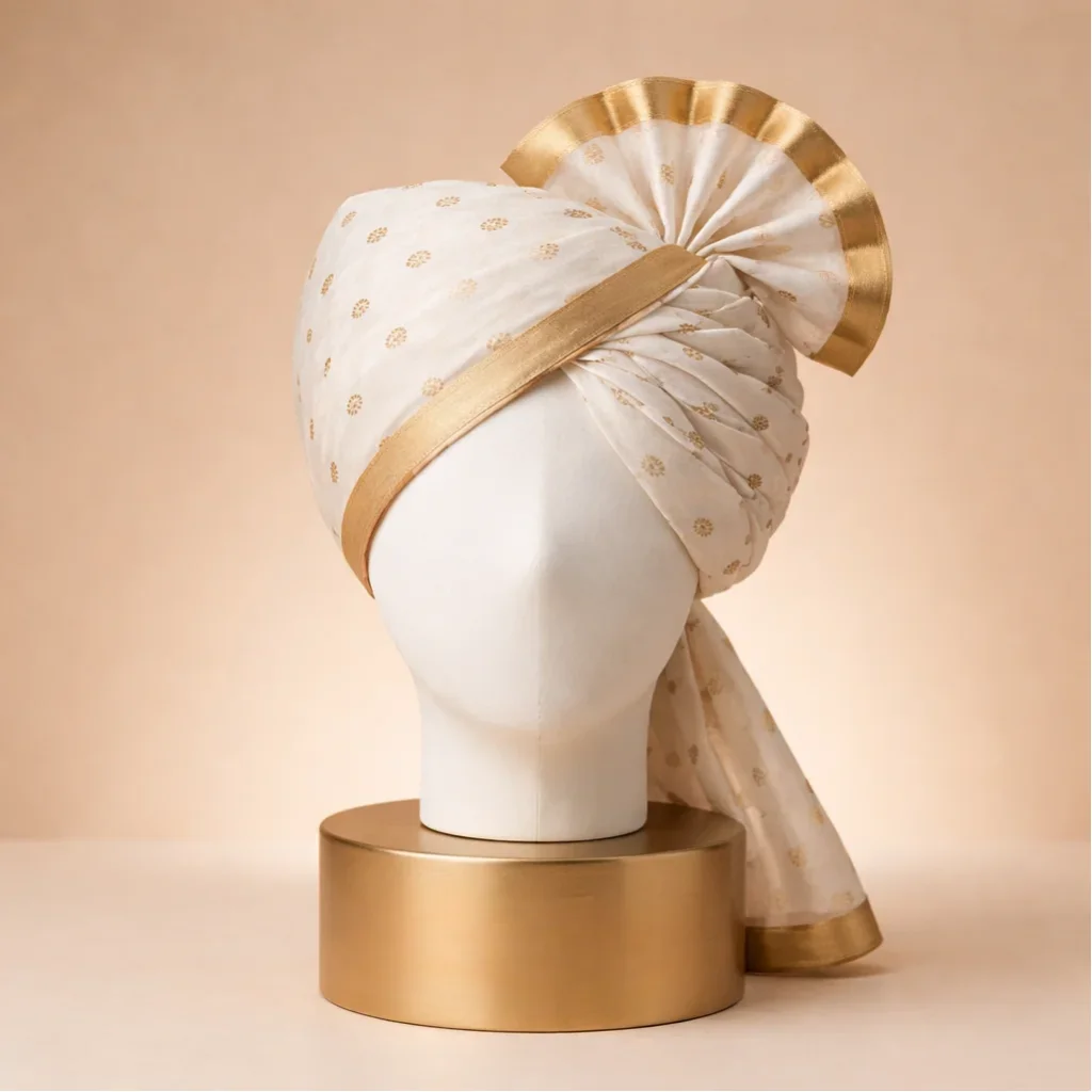 5 Meter Off-White Printed Tissue Hindu Wedding Turban