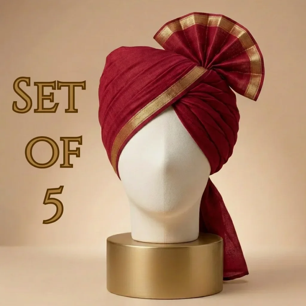 5 Meter Red Tissue Hindu Wedding Turban - Set of 5